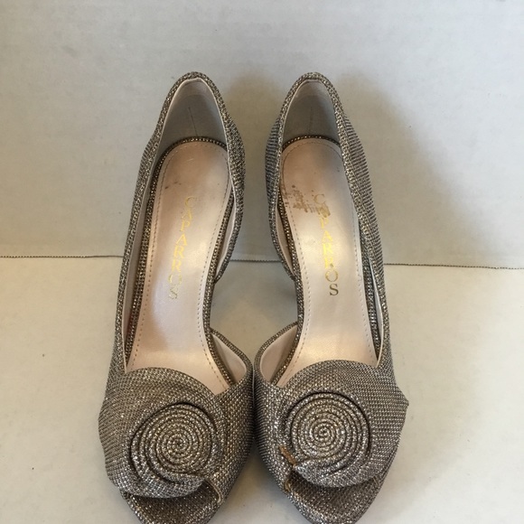 Caparros Baldwin Champagne Sparkle  Peep Toes Heel Pumps Stiletto - Picture 15 of 15